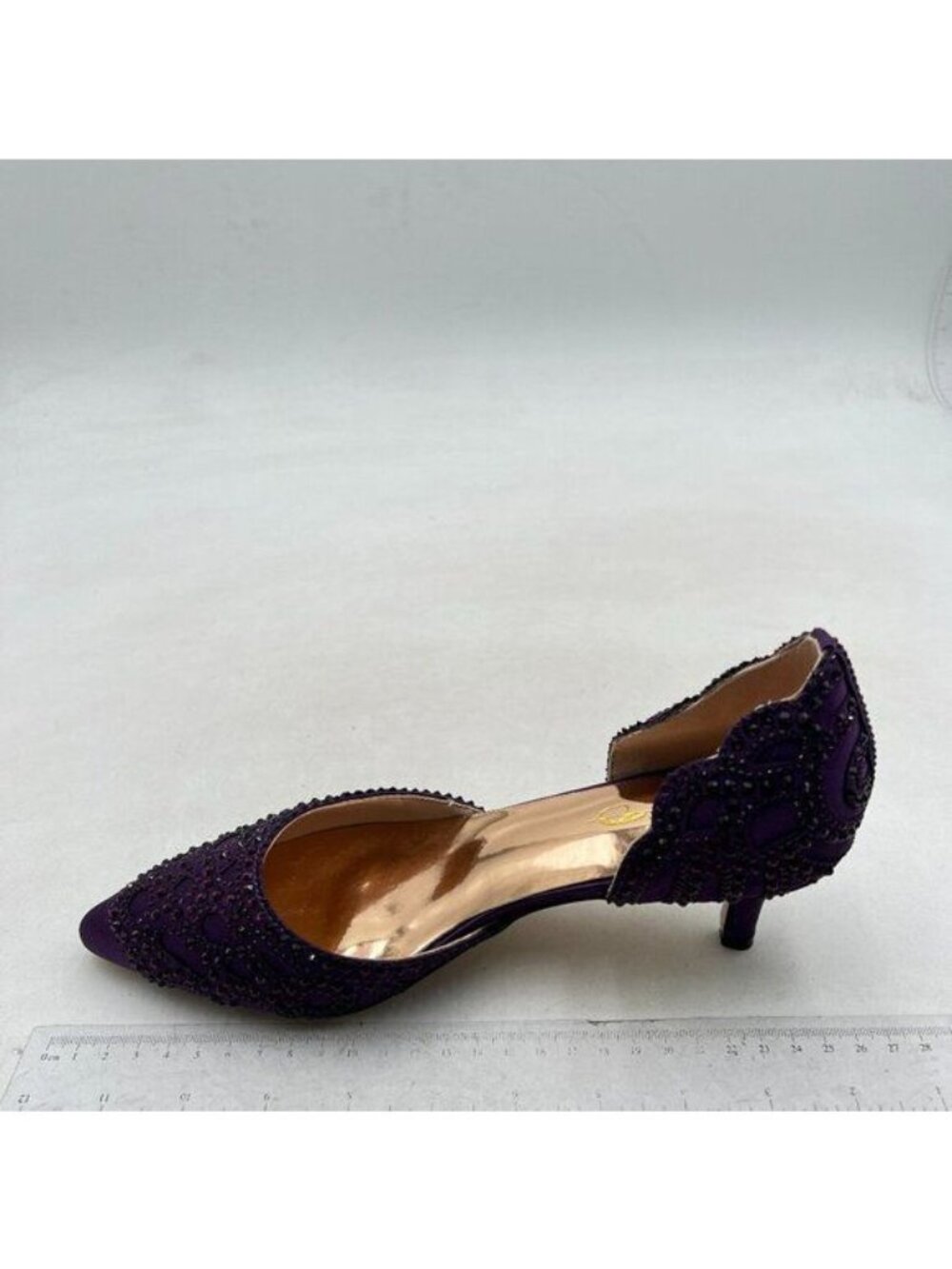 XYD Women's Pumps,Pointed Toe, D'Orsay Kitten Low Heels, Rhinestone Studs Blue